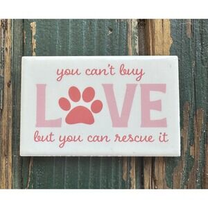 Rescue Dog Cat Love Paw Print Refrigerator Magnet Pink White Pet Adoption Gift